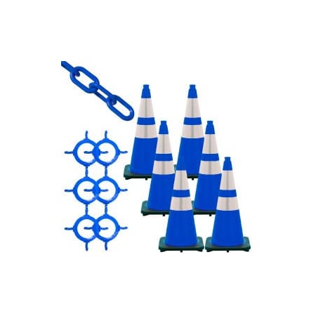 Gec Traffic Cone & Chain Kit, HDPE/PVC, 28 in Height, Blue 93281-6